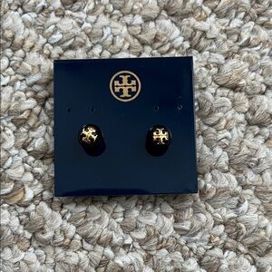 Tory Burch Navy/ Gold Logo Stud Earrings